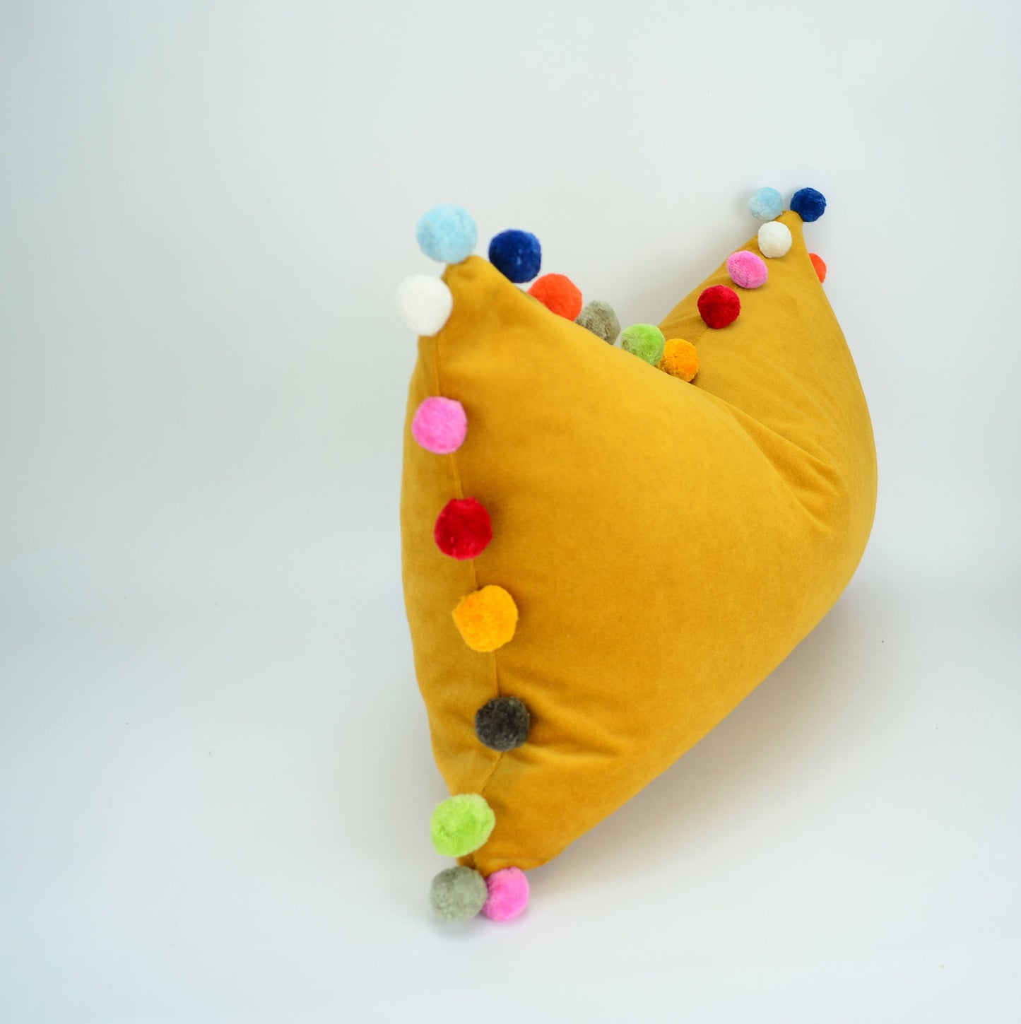 Mustard pom pom cushion // jumbo pom pom pillow // mustard velvet pom cushion // yellow pom pom pillow