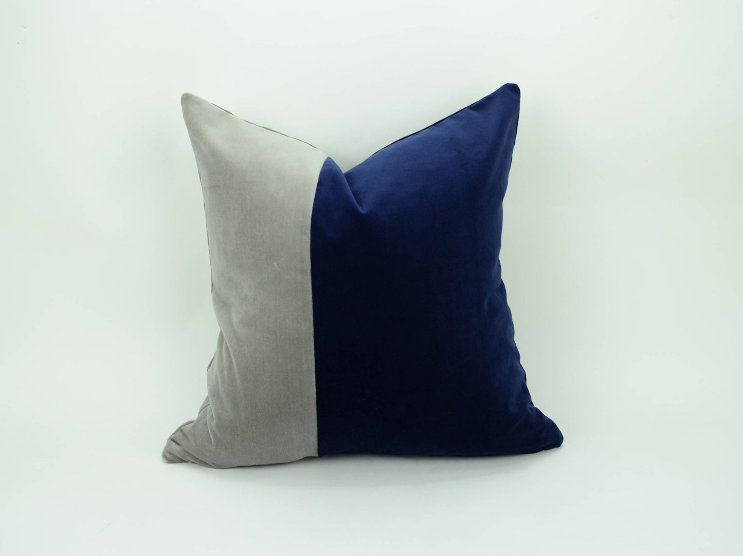 navy and grey pillow // color block pillow // navy and grey cushion // velvet pillow cover