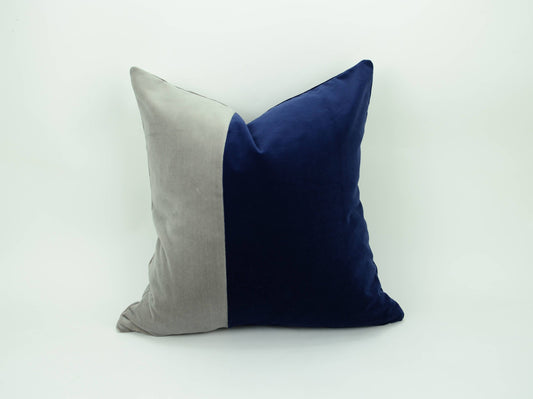 navy and grey pillow // color block pillow // navy and grey cushion // velvet pillow cover