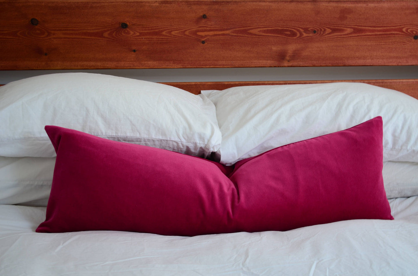 Long lumbar pillow raspberry velvet, pink velvet pillow, long lumbar cushion