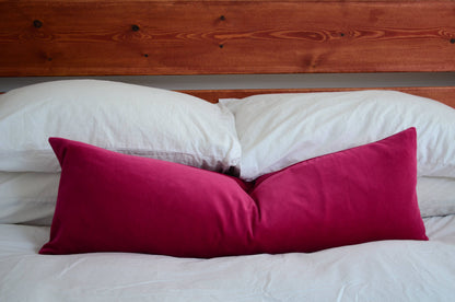 Long lumbar pillow raspberry velvet, pink velvet pillow, long lumbar cushion