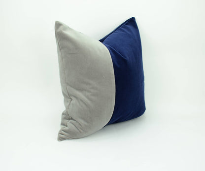 navy and grey pillow // color block pillow // navy and grey cushion // velvet pillow cover