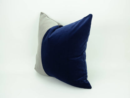navy and grey pillow // color block pillow // navy and grey cushion // velvet pillow cover