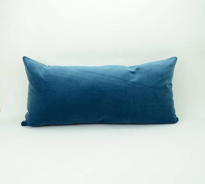 long lumbar blue velvet pillow, slate blue velvet pillow // blue velvet cushion // dark blue velvet pillow