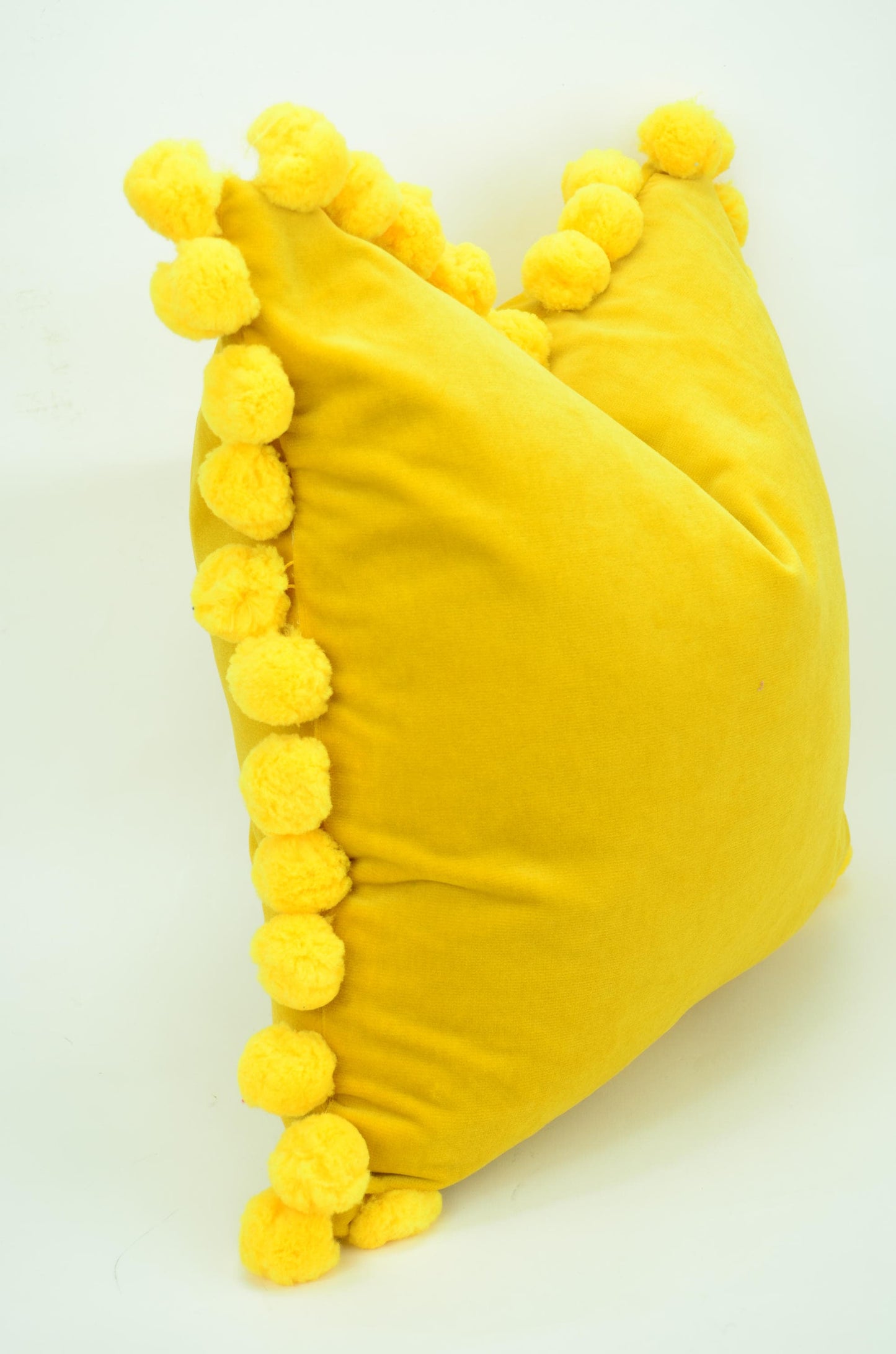 Yellow pom pom cushion // jumbo pom pom pillow // velvet pom cushion // yellow pom pom pillow