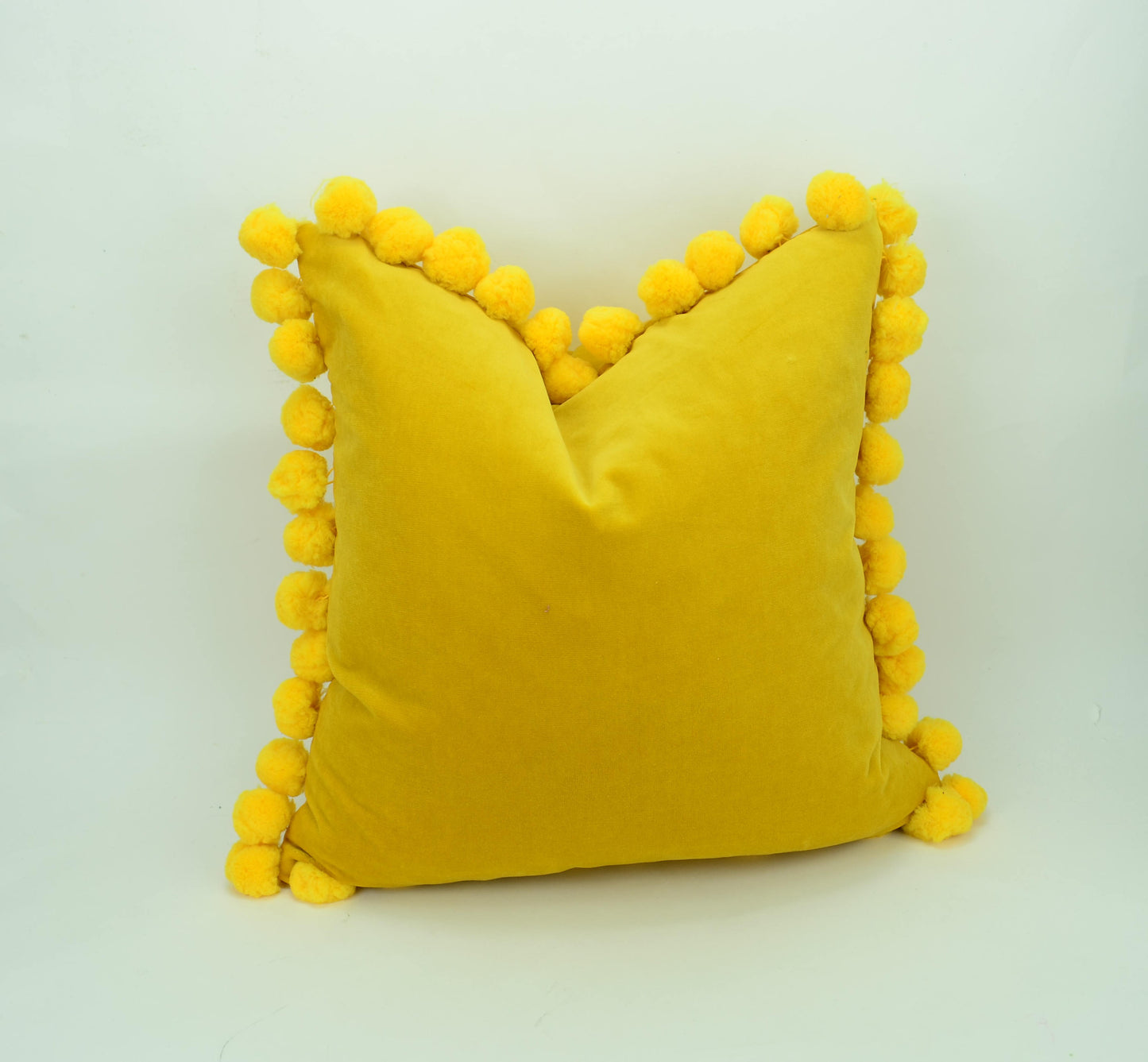 Yellow pom pom cushion // jumbo pom pom pillow // velvet pom cushion // yellow pom pom pillow