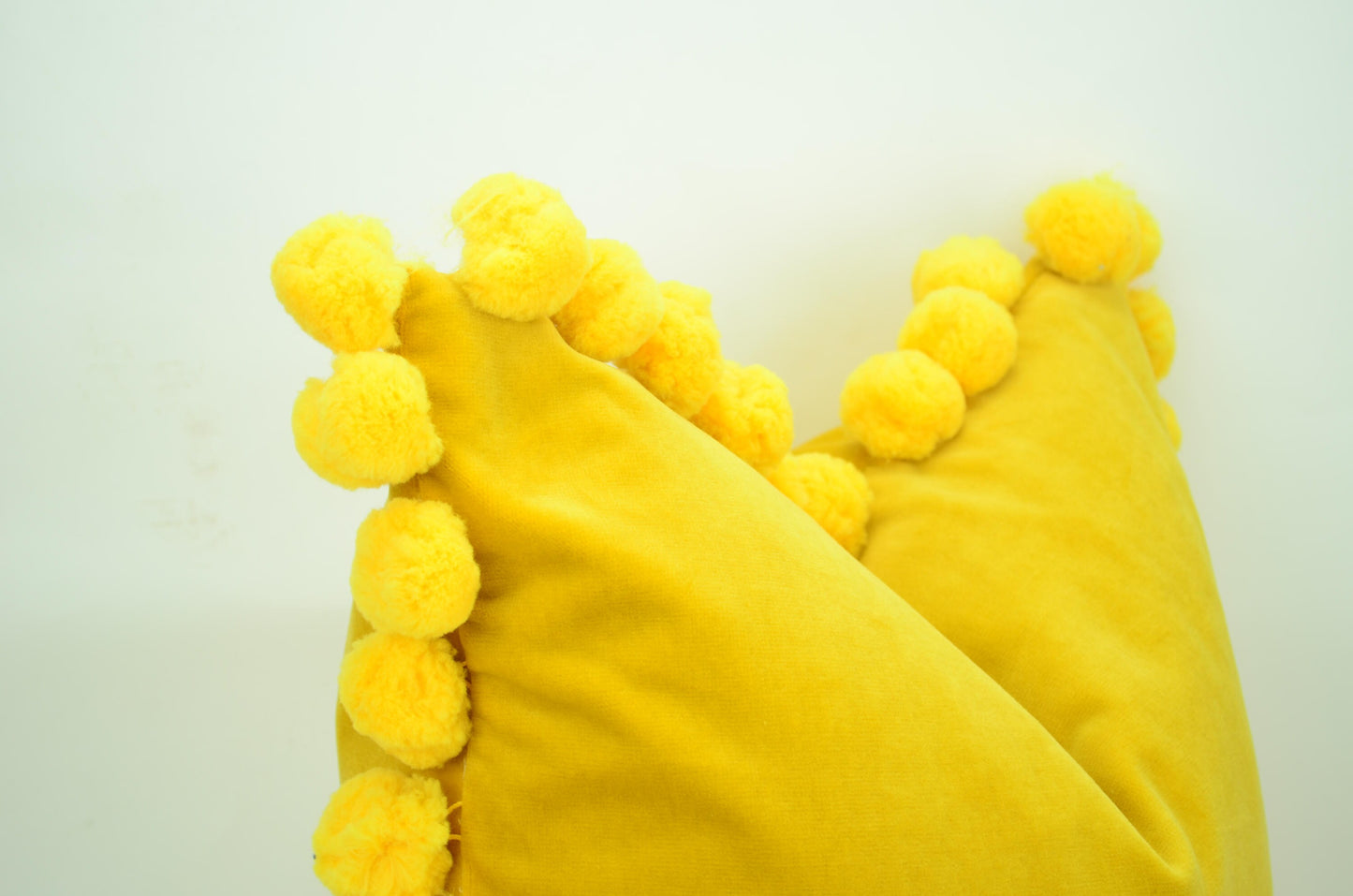 Yellow pom pom cushion // jumbo pom pom pillow // velvet pom cushion // yellow pom pom pillow