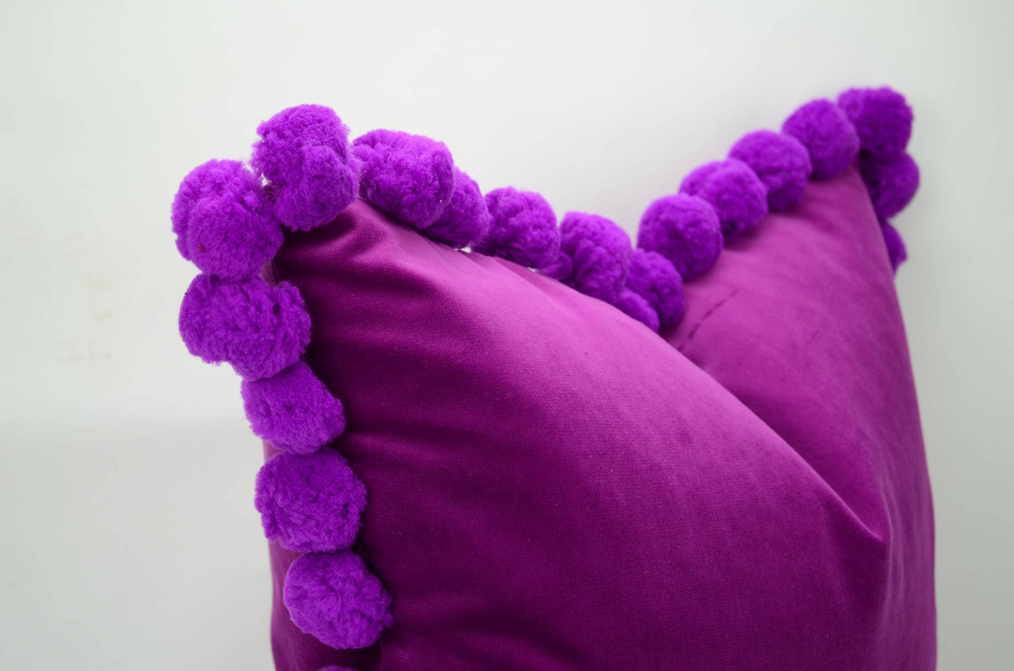 Orchid pom pom cushion // jumbo pom pom pillow // velvet pom cushion // purple pom pom pillow