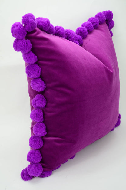 Orchid pom pom cushion // jumbo pom pom pillow // velvet pom cushion // purple pom pom pillow