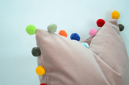 Pink pom pom cushion // jumbo pom pom pillow // pink velvet pom cushion // dusty pink pom pom pillow