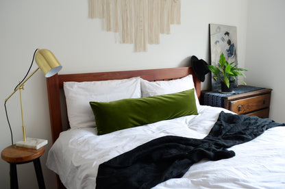 moss green pillow // moss green velvet pillow cover // long lumbar cushion // moss green velvet cushion cover