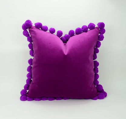 Orchid pom pom cushion // jumbo pom pom pillow // velvet pom cushion // purple pom pom pillow
