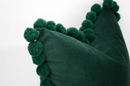 Green pom pom cushion // jumbo pom pom pillow // velvet pom cushion // green pom pom pillow