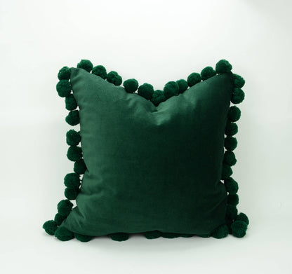 Green pom pom cushion // jumbo pom pom pillow // velvet pom cushion // green pom pom pillow