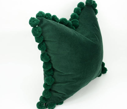 Green pom pom cushion // jumbo pom pom pillow // velvet pom cushion // green pom pom pillow