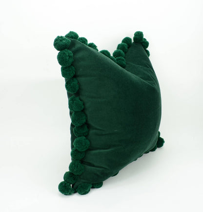 Green pom pom cushion // jumbo pom pom pillow // velvet pom cushion // green pom pom pillow