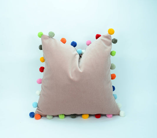 Pink pom pom cushion // jumbo pom pom pillow // pink velvet pom cushion // dusty pink pom pom pillow