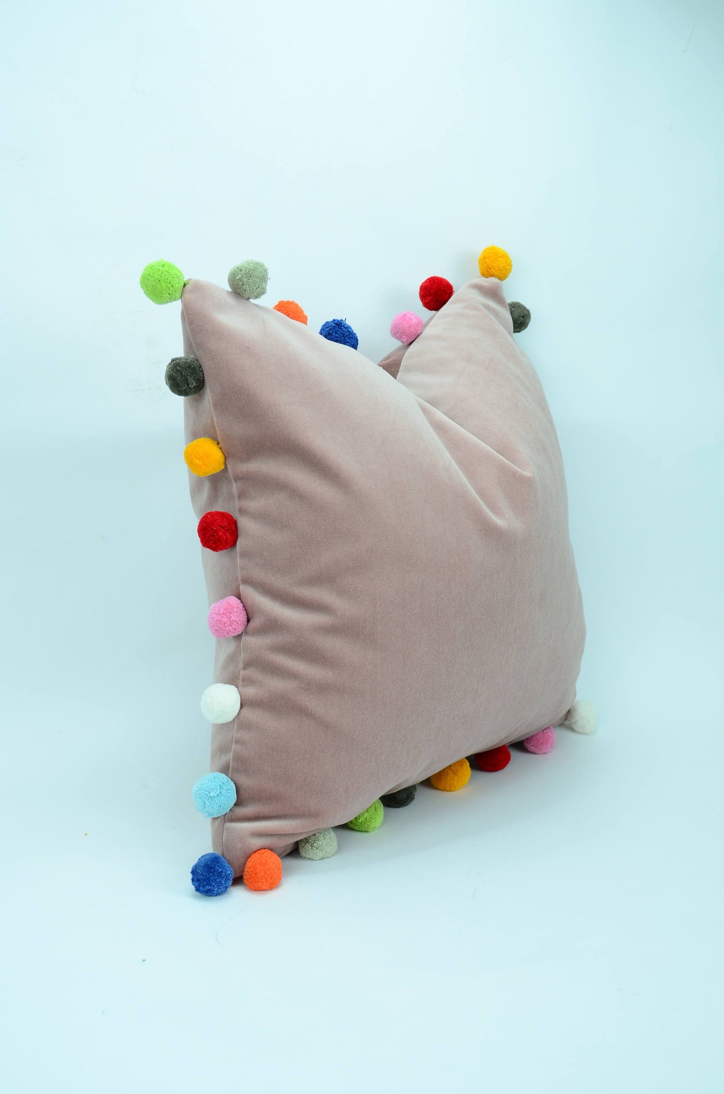 Pink pom pom cushion // jumbo pom pom pillow // pink velvet pom cushion // dusty pink pom pom pillow
