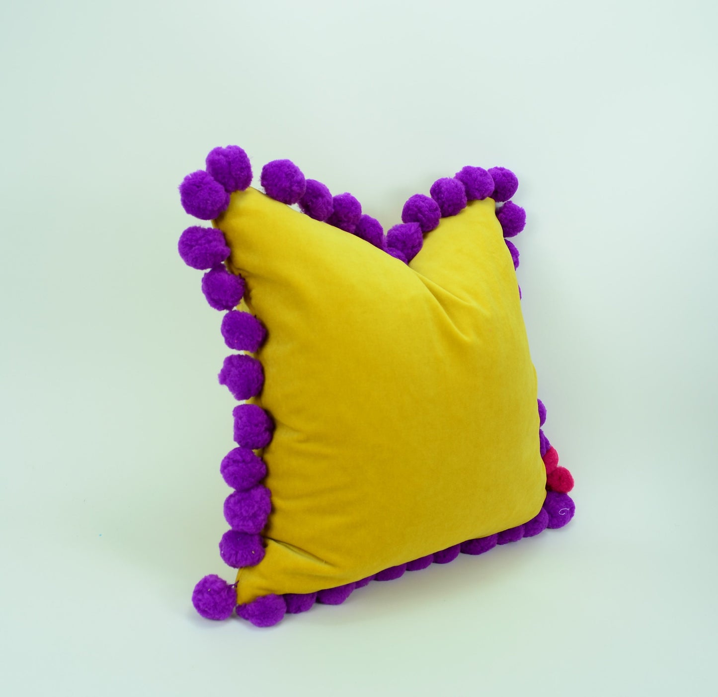 Yellow pom pom cushion cover  // jumbo pom pom pillow //  yellow and purple pillow cover
