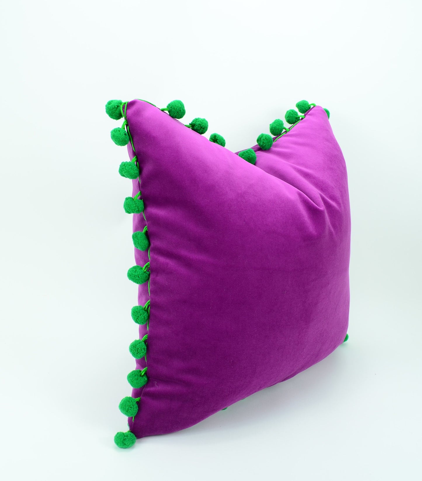 Purple pom pom cushion cover  // orchid pom pillow cover //  purple and green pillow cover