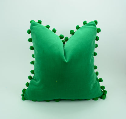 Green pom pom cushion cover  // green velvet pom pom pillow cover //  green velvet pillow cover //