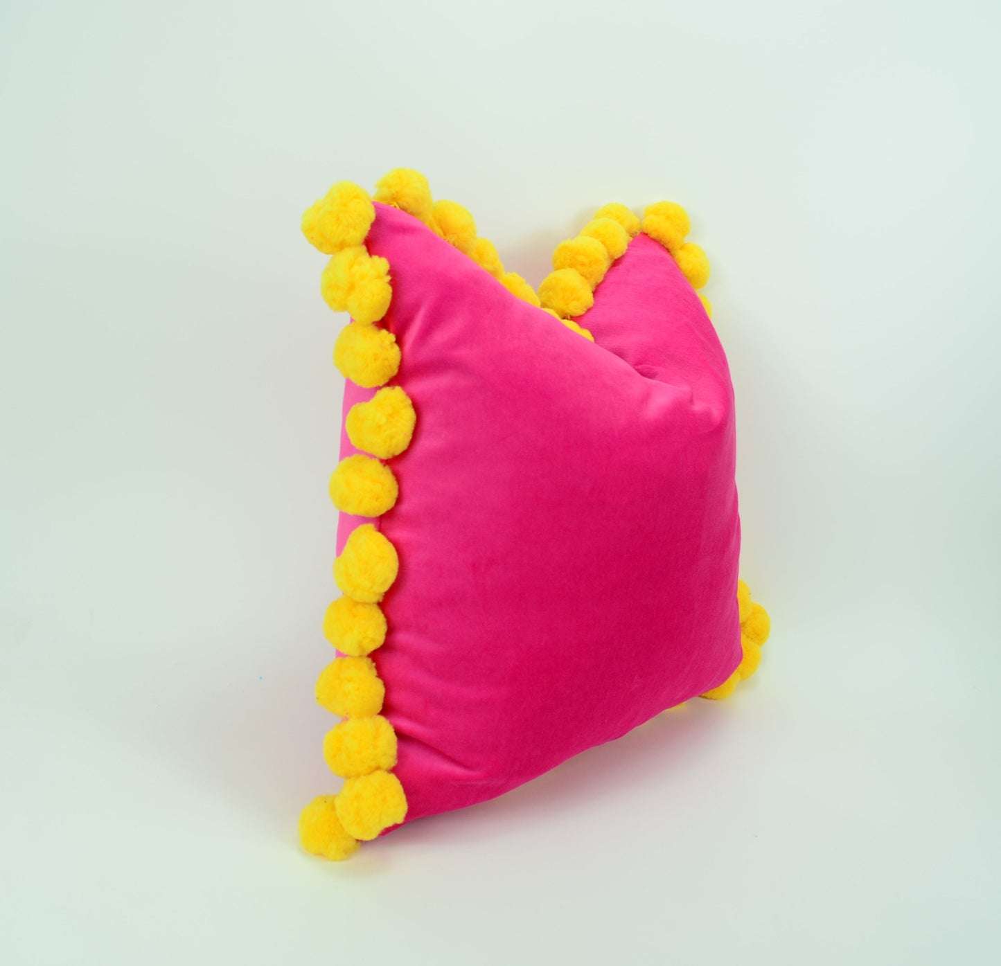 Hot pink pom pom cushion cover  // yellow jumbo pom pom pillow //  pink and yellow pillow cover