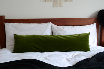 moss green pillow // moss green velvet pillow cover // long lumbar cushion // moss green velvet cushion cover