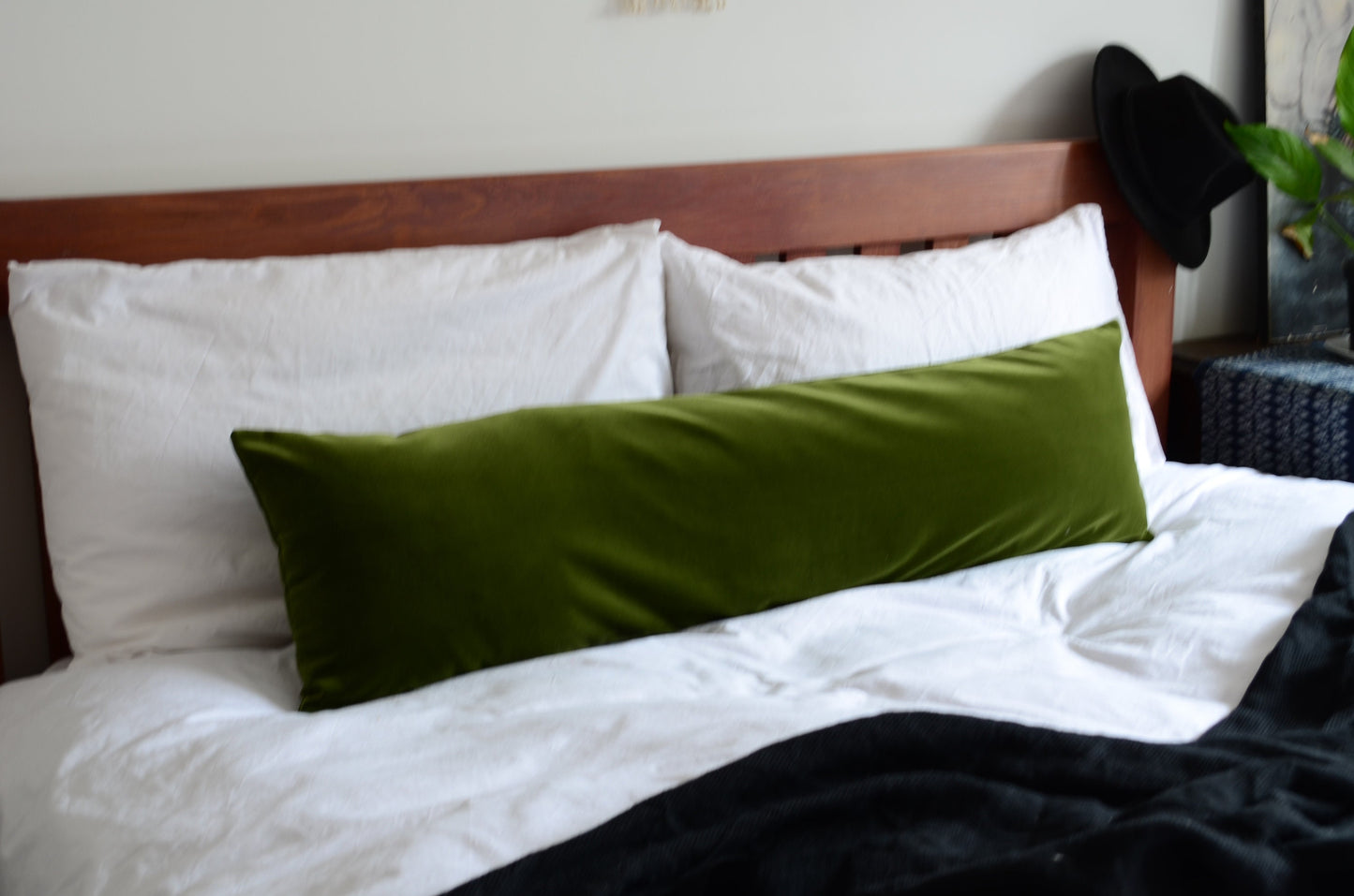 moss green pillow // moss green velvet pillow cover // long lumbar cushion // moss green velvet cushion cover