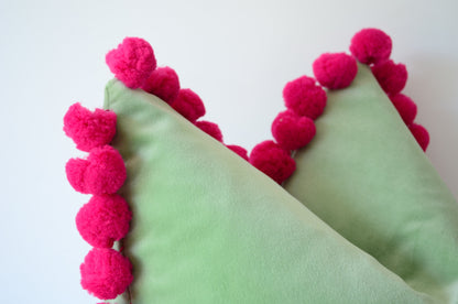 Pink pom pom cushion cover  // jumbo pom pom pillow // mint and pink pillow cover // green pom pom pillow cover
