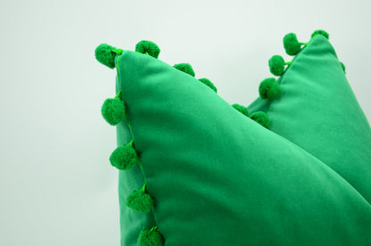 Green pom pom cushion cover  // green velvet pom pom pillow cover //  green velvet pillow cover //