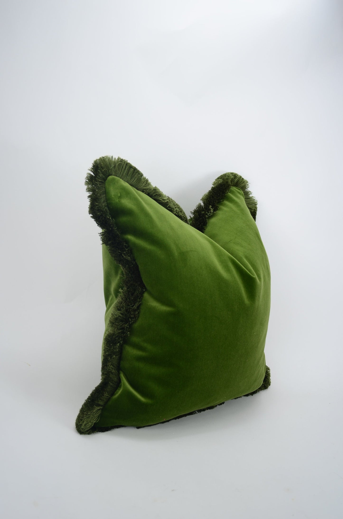 Green brush fringe pillow cover // moss green velvet cushion cover // green cushion with brush fringe trim