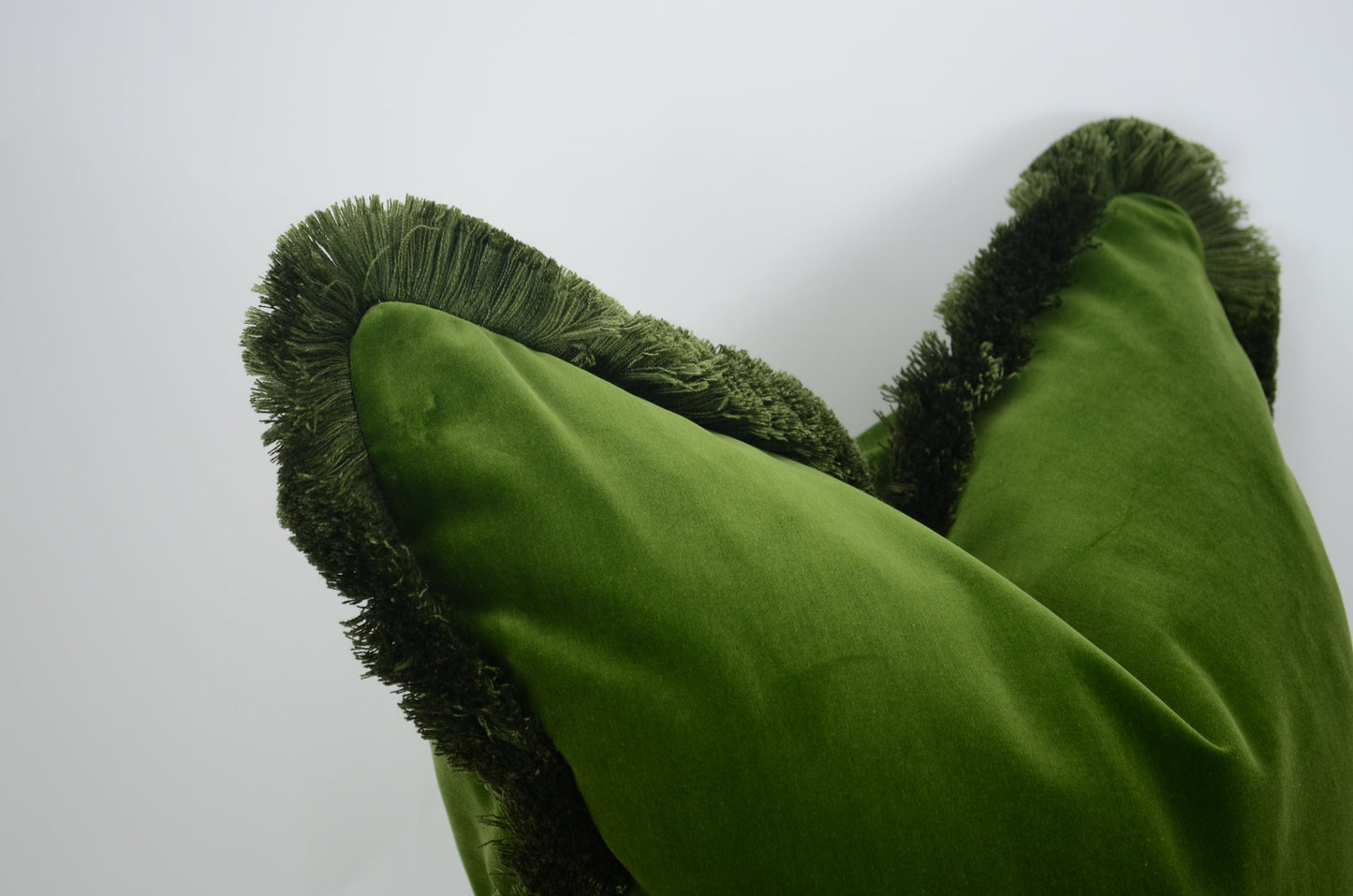 Green brush fringe pillow cover // moss green velvet cushion cover // green cushion with brush fringe trim