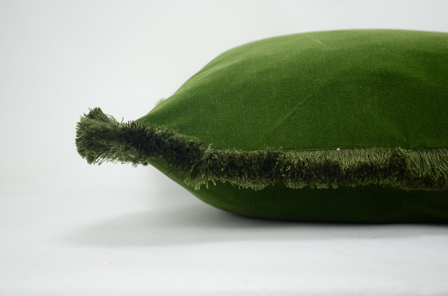 Green brush fringe pillow cover // moss green velvet cushion cover // green cushion with brush fringe trim
