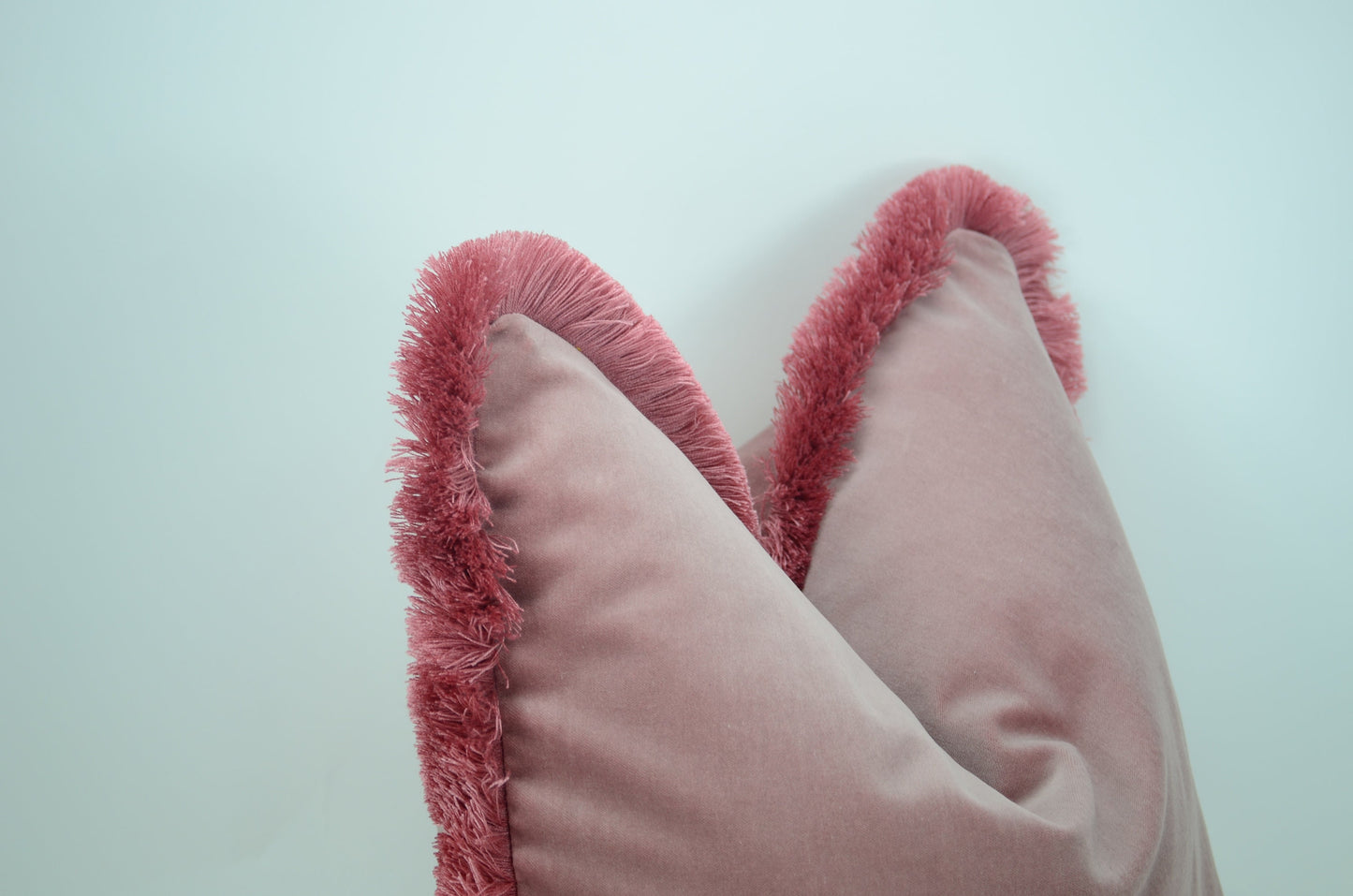 Pink brush fringe pillow, blush pink velvet pillow, pink velvet cushion