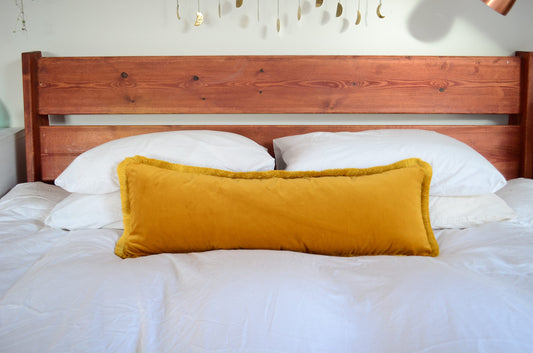 long lumbar pillow // mustard fringe long lumbar pillow // fringed long lumbar pillow // mustard velvet cushion