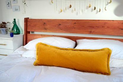 long lumbar pillow // mustard fringe long lumbar pillow // fringed long lumbar pillow // mustard velvet cushion