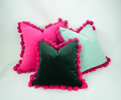 Green and pink pom pom cushion cover  // jumbo pom pom pillow // green and pink pillow cover // green pom pom pillow cover
