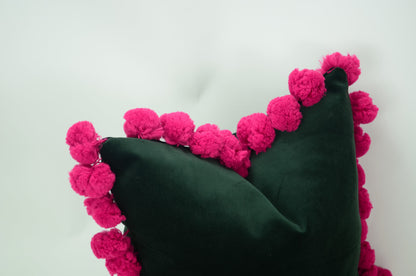 Green and pink pom pom cushion cover  // jumbo pom pom pillow // green and pink pillow cover // green pom pom pillow cover