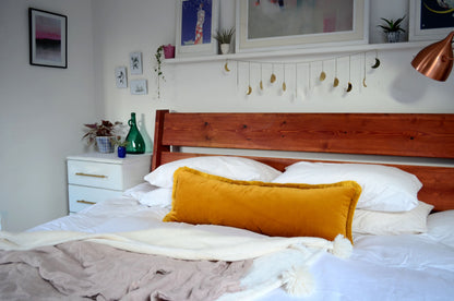 long lumbar pillow // mustard fringe long lumbar pillow // fringed long lumbar pillow // mustard velvet cushion