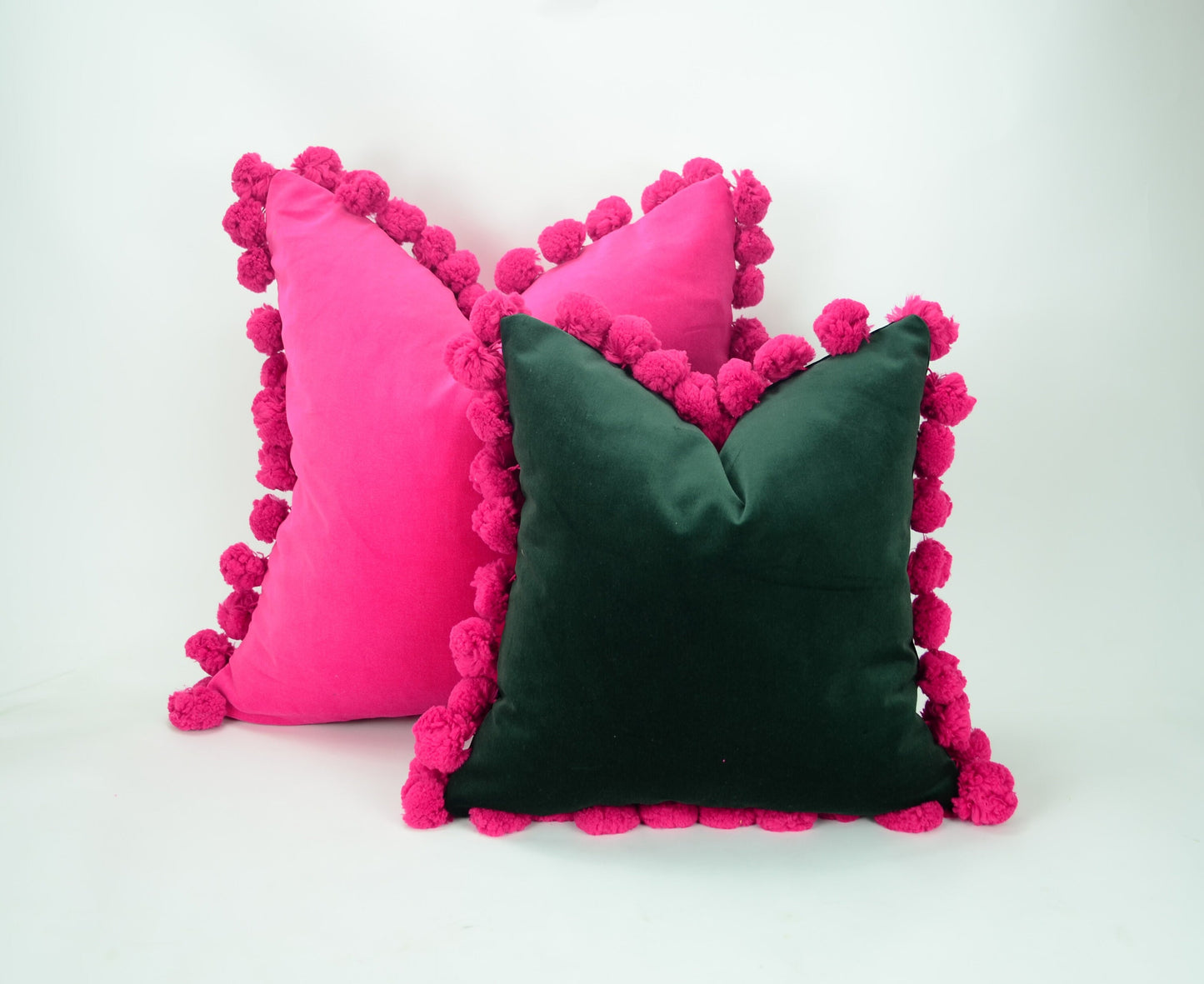 Green and pink pom pom cushion cover  // jumbo pom pom pillow // green and pink pillow cover // green pom pom pillow cover