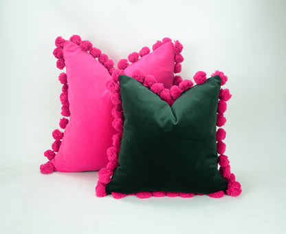 Green and pink pom pom cushion cover  // jumbo pom pom pillow // green and pink pillow cover // green pom pom pillow cover