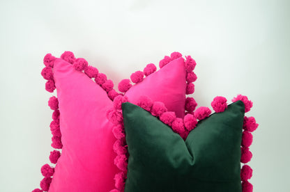 Green and pink pom pom cushion cover  // jumbo pom pom pillow // green and pink pillow cover // green pom pom pillow cover