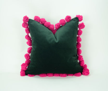 Green and pink pom pom cushion cover  // jumbo pom pom pillow // green and pink pillow cover // green pom pom pillow cover