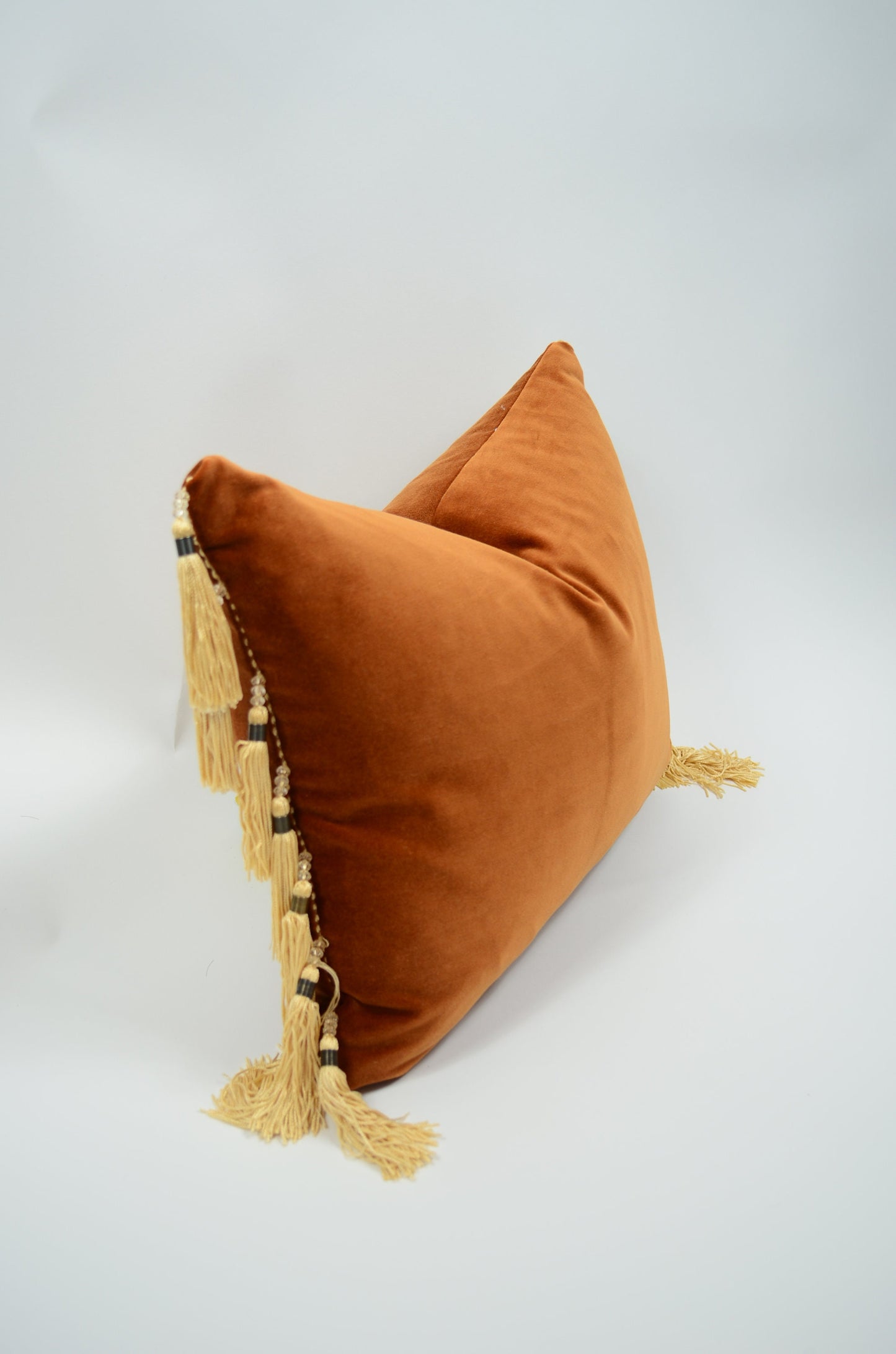 Velvet tassel pillow // beaded tassel pillow // copper velvet pillow // rust velvet pillow
