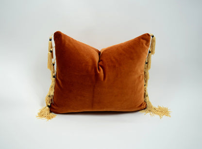 Velvet tassel pillow // beaded tassel pillow // copper velvet pillow // rust velvet pillow