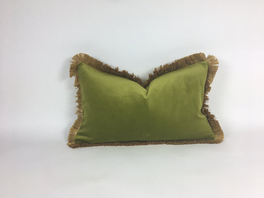 green and gold pillow // gold fringed pillow // green and gold