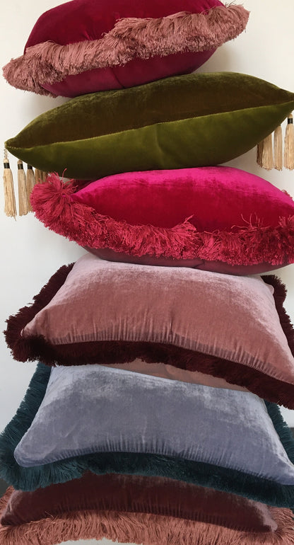 Fuschia silk velvet pillow // silk velvet cushion // pink silk velvet pillow