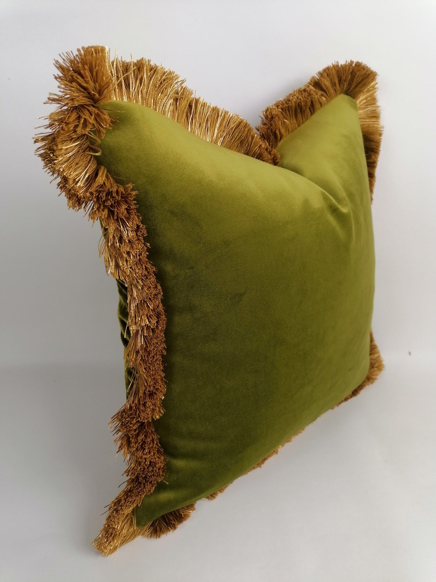 chartreuse silk velvet pillow, green silk velvet cushion, green and gold velvet pillow, olive green silk cushion
