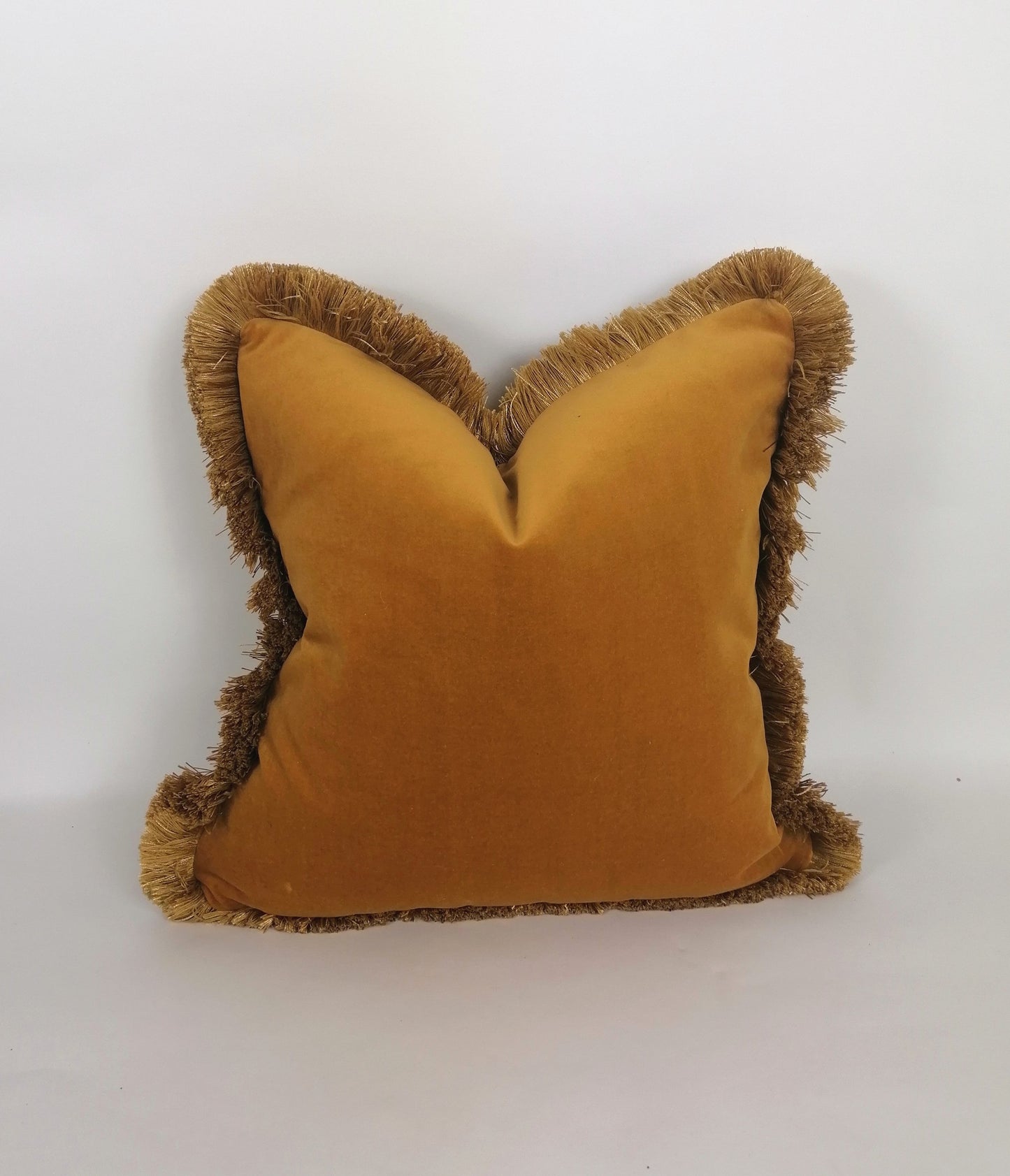 Mustard velvet with gold fringe pillow // mustard velvet cushion // mustard and gold // yellow and gold fringe pillow