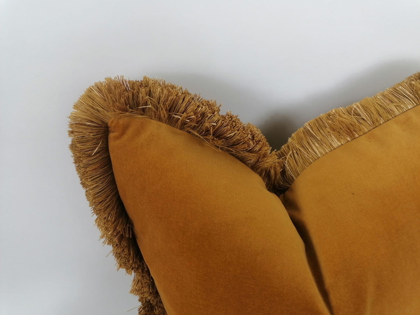Mustard velvet with gold fringe pillow // mustard velvet cushion // mustard and gold // yellow and gold fringe pillow